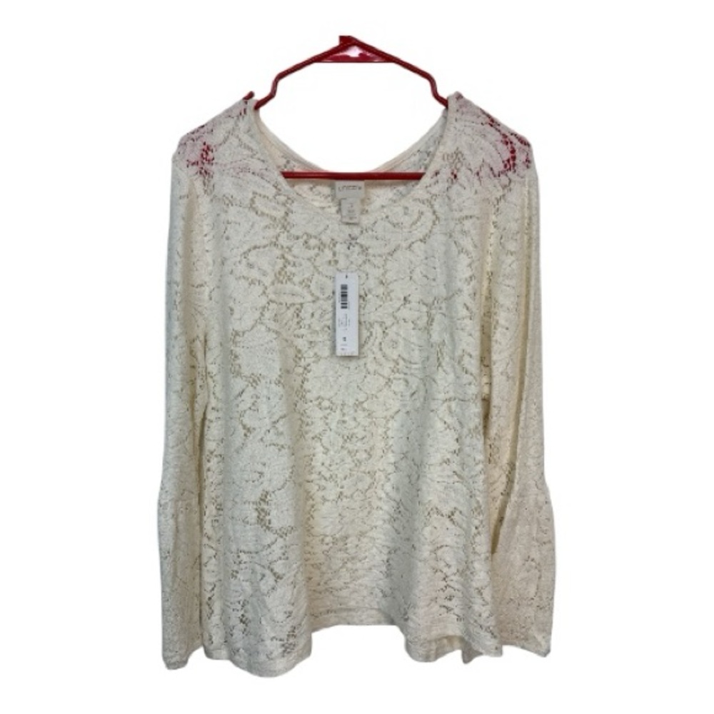 Chico's Women’s Ivory Lace Bell Sleeve Top Size 3 (XL) NWT